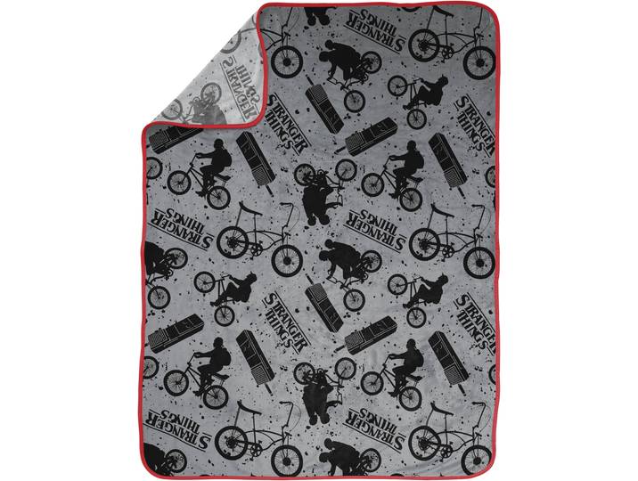 Kinderdecke STRANGER THINGS Netflix Stranger Things , grau, B:117cm L:152cm, Polyester, Wohndecken, Kinderdecke, Kuschelige Fleecedecke Grau Bike – 117 x 152 cm