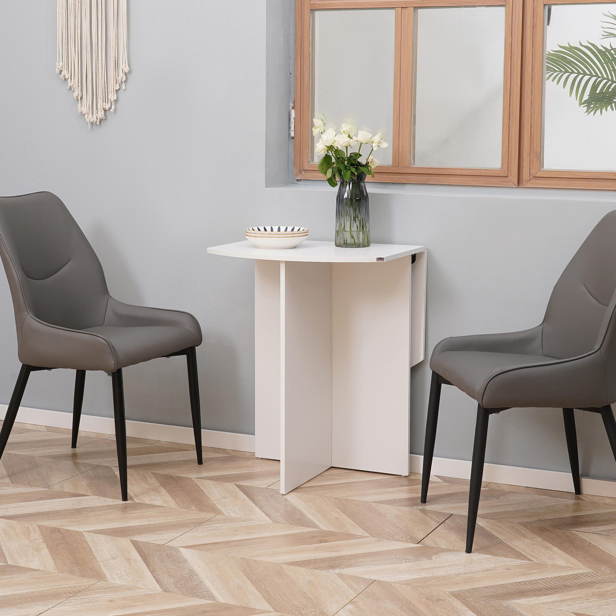Homcom Tavolo da Pranzo Pieghevole Salvaspazio in Legno, 90x60x74cm, Bianco Aosom