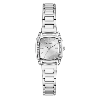 Quarzuhr GUESS "ETTA", silber (silberfarben, silberfarben, silberfarben), Armbanduhren, Damen, Quarzuhr, Armbanduhr, Damenuhr, Edelstahlarmband, analog