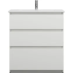 burgbad Lin20  Keramik-Waschtisch inklusive Waschtischunterschrank, 3 Auszüge, 830x415x912mm, SGHE083F5363C0001, Farbe: Weiß Hochglanz