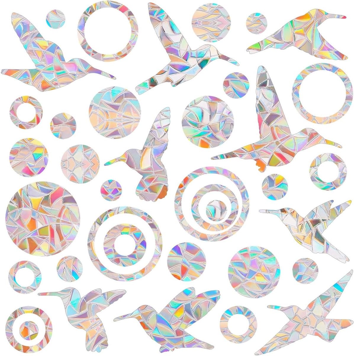 Set van 48 transparante raamstickers voor vogelbescherming met regenboogeffect prismafolie