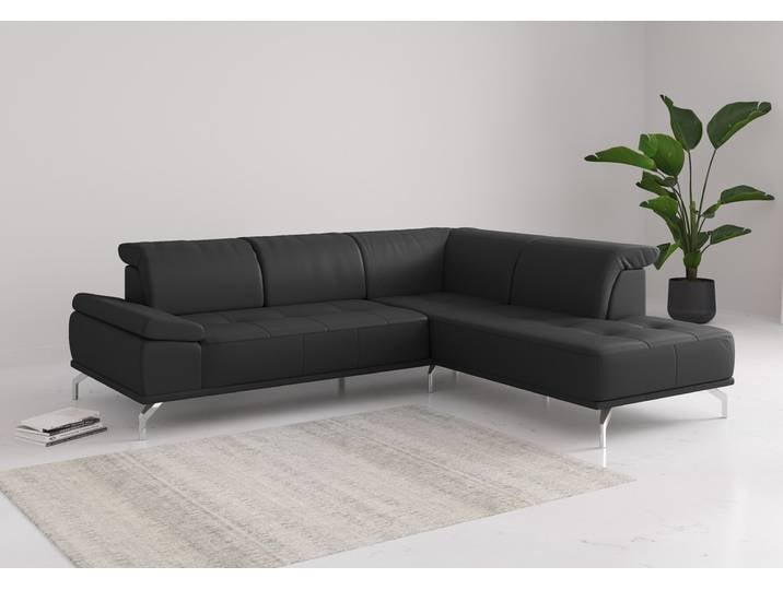 Ecksofa, 274x235 cm, Naturleder, Schwarz, Sitztiefenverstellung, Modern, Places of Style