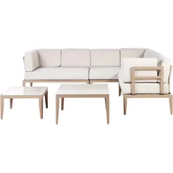LOUNGE-SET 6-Sitzer sandbeige rechtsseitig modular Auflagen hellbeige Rima III