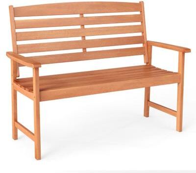 Costway 2-Person Wooden Garden Bench with Slatted Backrest and Comfortable Armrests