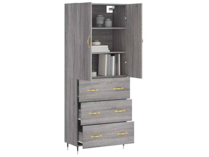 KTHLBRH Sideboard Grau Sonoma 69,5 x 34 x 180 cm Holz mehrschichtig Metallfüße, Türen zum Verstecken von Gegenständen, viel Stauraum, inklusive Wandbefestigung
