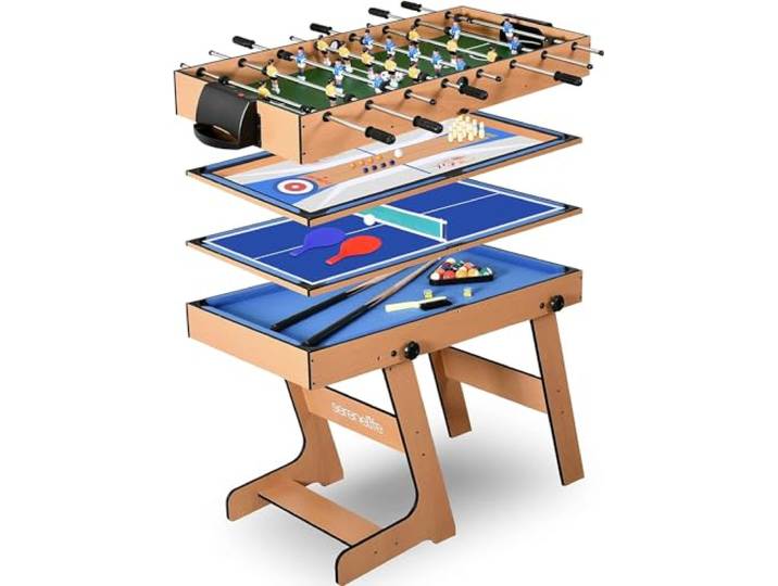 SereneLife Multifunktionstisch, 2/4/5/6-in-3 Inkl. Tischtennisplatte, Billardtisch, Kickertisch, Airhockey Tisch, Bowling, Basketball und Pool, für gemeinsames Spielen