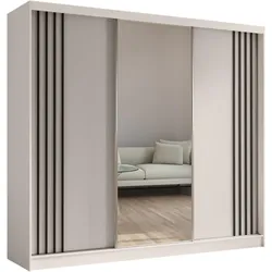 SCHWEBETÜRENSCHRANK Nela 240/216/61 kaschmir+schwarz mit Schubladeneinsätze