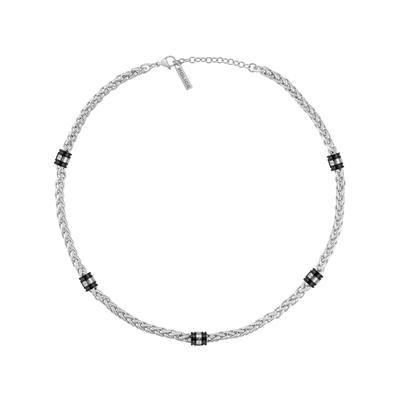 Gliederkette POLICE "Solaris", silber (edelstahlfarben, schwarz), Halsketten, Herren, Edelstahl, L: 55 B: 6mm, Gliederkette, B:6mm