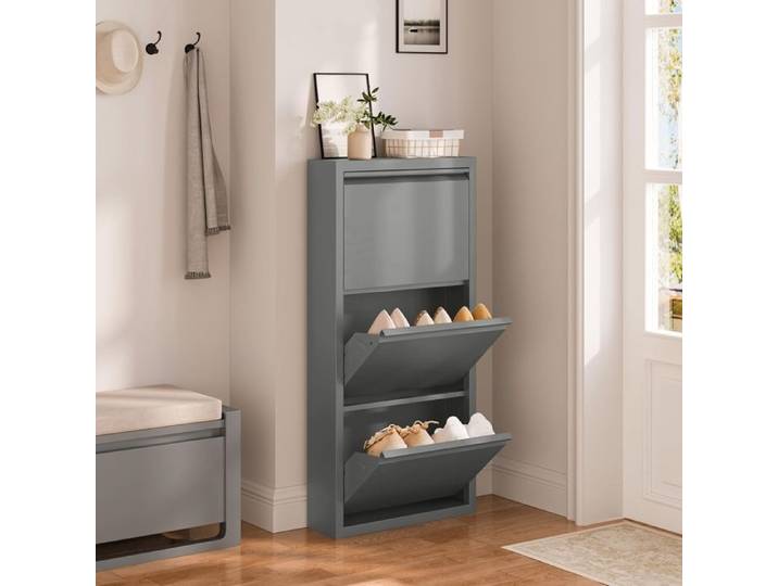 Meuble Chaussure WOLTU - Armoire Chaussure Étroit en Métal - Sans assemblage - Gris Clair W0ITT5752