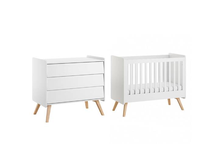 Lit bébé 60x120 et commode 3 tiroirs Vox Vintage Blanc et Bois
