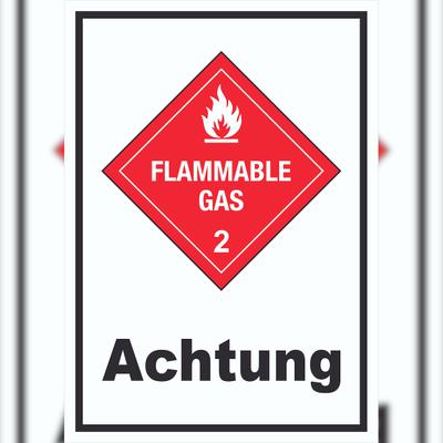 HB-Druck Schild Entzündliche Gase Achtung Flammable Gas Flamme hochkant A3 (297x420mm)
