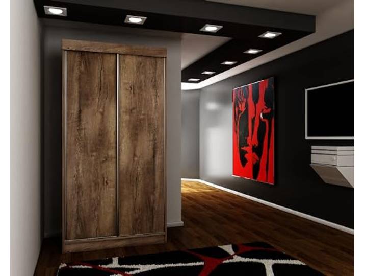 KIER FURNITURE Schiebegarderobe - Schrank Schlafzimmer – Schlafzimmerschrank – Wardrobe Bedroom – Kleiderschränke – Kleiderschrank Esche dunkel – 100x200x62 cm