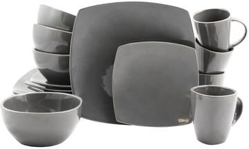 Gibson Soho Lounge 16-piece Square Grey Dinnerware Set (Service for 4)
