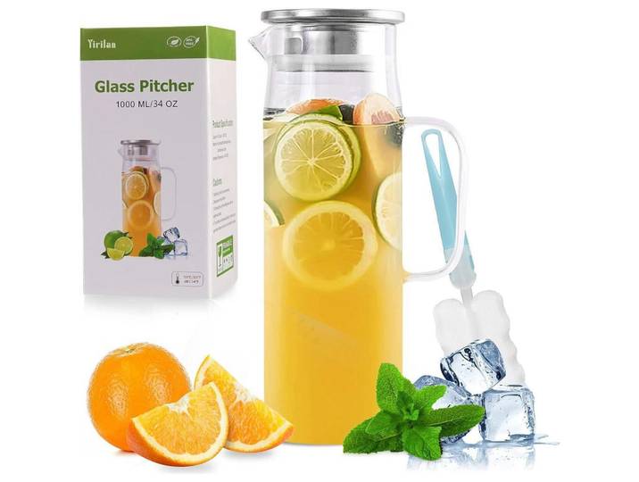 Glaskaraffe mit Deckel 1 Liter hitzebeständig, Transparent, Glas, 9x9 cm, Geschirr, Kannen & Karaffen, Wasserkaraffen & Krüge