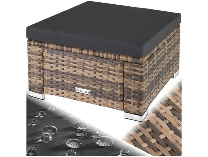 tectake 800768 Poly Rattan Sitzhocker mit Kissen, Lounge Hocker für Garten Balkon Terrasse, witterungsbeständig - Diverse Farben - (Natur Nr. 403695)