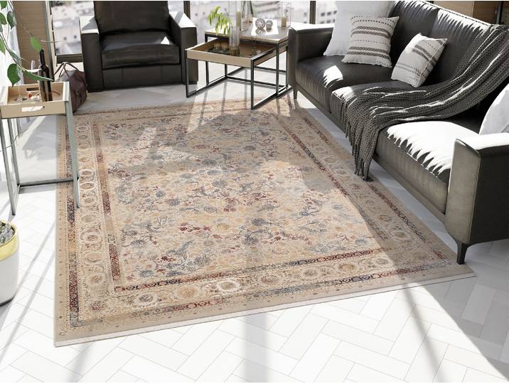 Teppich OCI DIE TEPPICHMARKE MYSTIC LIMITED , bunt (natur, multicolor), B:140cm H:7mm L:200cm, Polyacryl, Teppiche, Teppich, florale Muster in 3D-Optik, Bordüre, maschinell gewebt, Wohnzimmer