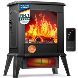 KESSER® LED Kamin Fiero mit Heizung elektrisch   Kaminheizung Elektrokamin Standkamin mit realistischem Feuer -/ Flammeneffekt per Fernbedienung, Thermosicherung verschiedene Heizstufen 2000W