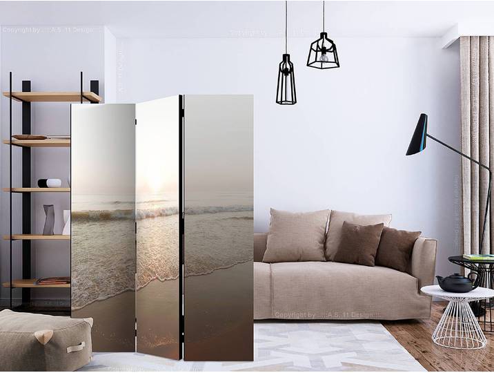 Paravent Magnificent Morning Akustik Vlies auf Kiefer Massiv Beige 135 x 172 x 3cm