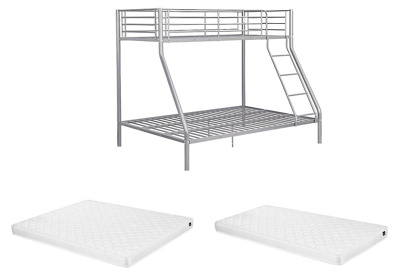 Etagenbett - 90 & 140 x 190 cm - Stahl - Silber + Matratze - ELEVATIO IV