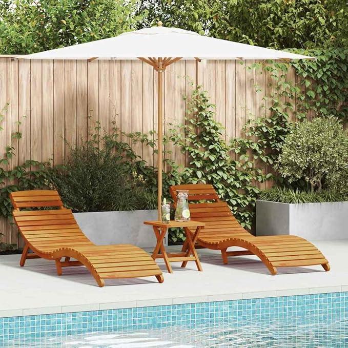 Sonnenliege Gartenliege 2er Set Braun Akazie Massivholz 55 x 184 x 64 cm verstellbare Rückenlehne für Terrasse Pool Outdoor Erholung