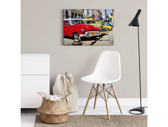 Leinwandbild Cuba Cars Polyester PVC / Fichtenholz Multicolor 70 x 50cm