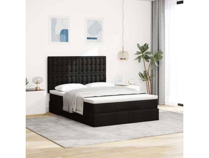 KTHLBRH Boxspringbett 140 x 190 cm mit Matratze Schwarz Struktur aus Stoff, Taschenfedern, hydraulisches Heben, 280 kg Tragkraft