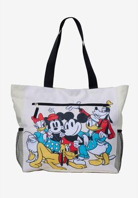 Women's Disney Mickey & Friends Women's Zippered Beach Travel Tote with Bottle Pockets by Disney in White (Size ONE SIZE)