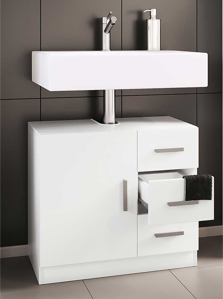 Pharao24.de Waschschrank modern weiss mit drei Schubladen 56 cm hoch