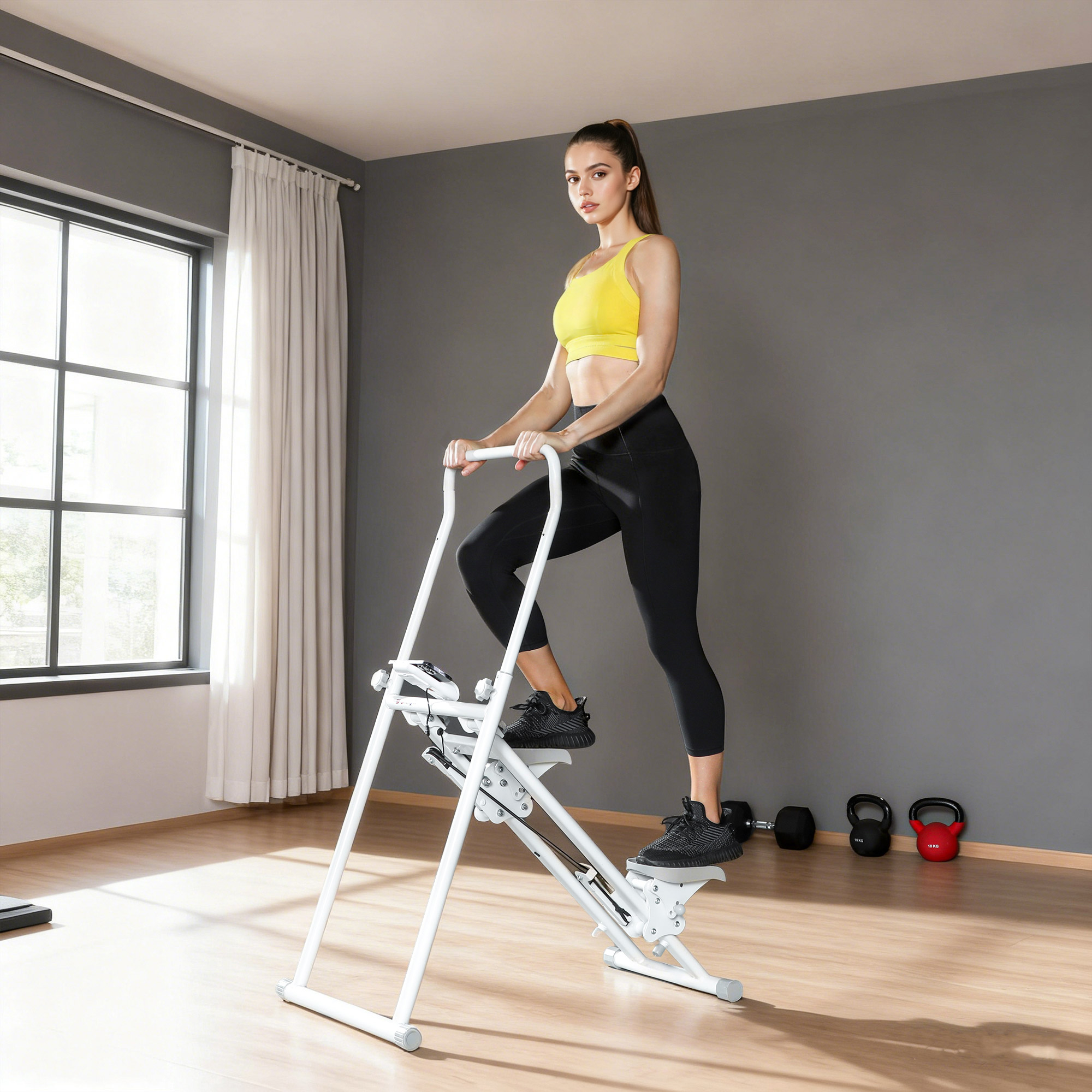 Sportnow Stepper Vertical Climber Pieghevole con Impugnatura Regolabile, Pedali Antiscivolo e Monitor LCD, Bianco   Aosom Italy