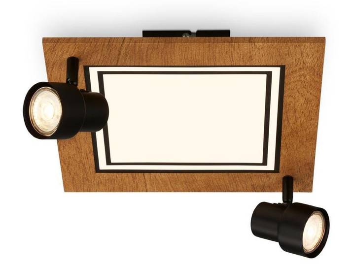 Plafonnier LED\, noir-couleur bois\, 2xGU10+LED