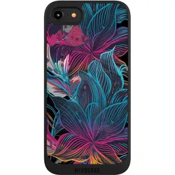 Nivocase Handyhülle für Apple iPhone 8 Hülle NIVOpure Case Schwarz Blumen Neon bunt (Apple iPhone 8), Smartphone Hülle, Schwarz