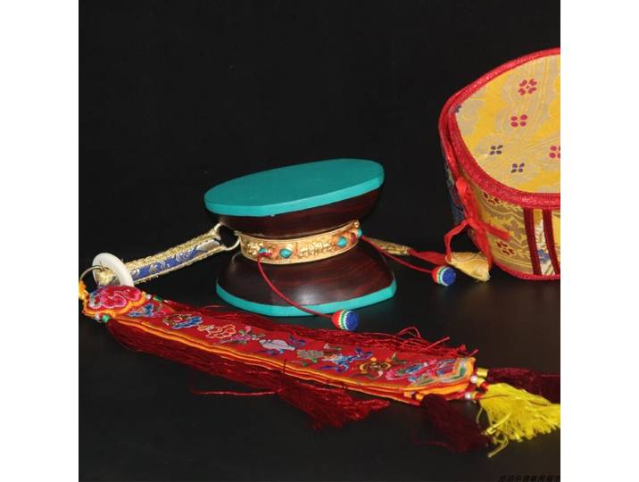 Nouveau Tambour Dharma fait à la main en peau de chèvre Gabala, Instrument bouddhiste tibétain