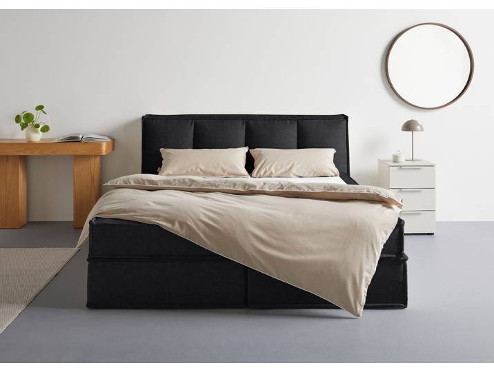Boxspringbett, 100% Polyester, Schwarz, 170×230 cm, Inkl. Topper & 2 Matratzen, Klassisch, LeGer