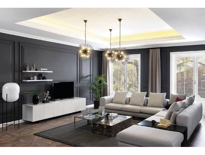 Xlmoebel Ecksofa Moderne L-Form Wohnlandschaft mit TV-Ständer und Couchtischen, L-Form Wohnlandschaft mit TV-Ständer und Couchtischen, Hergestellt in Europa