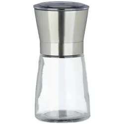 Relaxdays Pfeffermühle 2er Set, manuell, Glas, Edelstahl, hochwertig, Gewürzmühle, verstellbares Keramikmahlwerk, silber