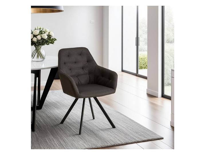 Homestyle4u Armlehnstuhl Esszimmer Stühle Drehbar mit Armlehnen Anthrazit Metall Esstisch Küche (Spar-Set, 4 St), 4er Set, 4 Polsterstühle, Leinen, Grau, Essstuhl