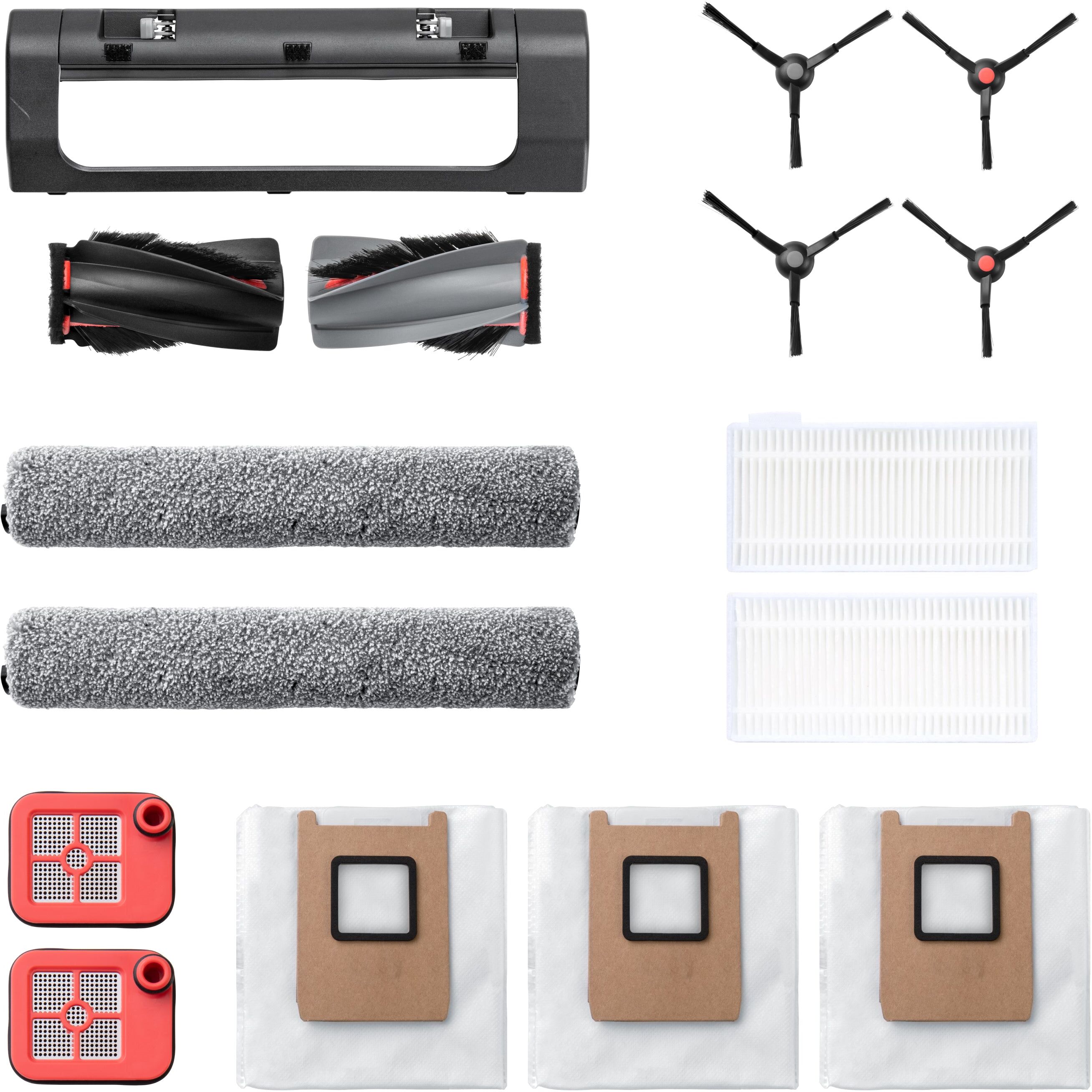 Kit de rechange eufy pour C28, 2 brosses latérales, 2 filtres de réservoir d'eau sale, 1 rouleau-brosse avec protège-brosse, 3 sacs à poussières, 2 rouleaux-serpillères, 2 filtres de rechange