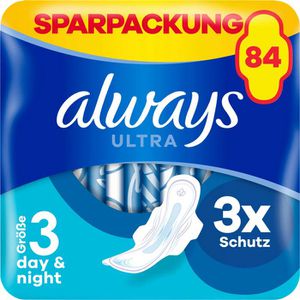 always Damenbinden Ultra Day Long Plus, Größe 3, geruchsneutralisierend, mit Flügeln, 84 Stück
