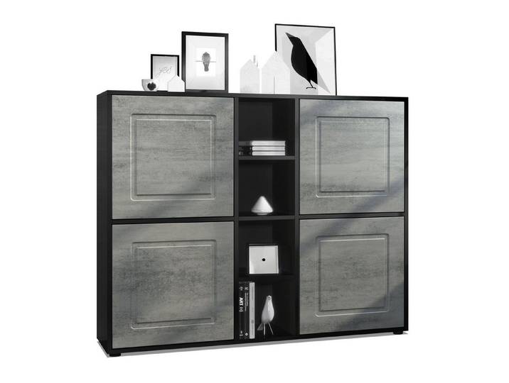 Möbelhandel Klipenstein Highboard NOAH V3, Kommode Schrank Landhaus, Korpus Schwarz matt
