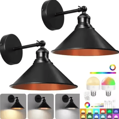 Inspire Curations Wireless Rechargeable RGB Wall Sconce With Remote black nature White(3500 5500k)