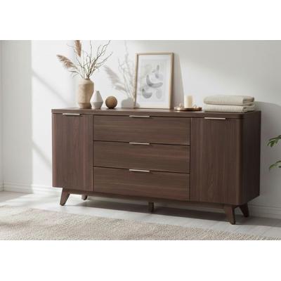 Sideboard JAHNKE "LIBRE SB 160", braun, B:160cm H:77,4cm T:39cm, Holzwerkstoff, Sideboards, Sideboard, Sideboard,Skandi,2 Türen + 3 Schubladen,Aluminiumgriffe,Breite 160 cm