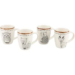 CreaTable, Kindergeschirr + Kinderbesteck, Freunde des Waldes Becher Steinzeug Bunt 4-tlg