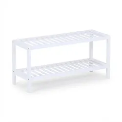 Relaxdays Schuhregal, 2 Ebenen, 6 Paar Schuhe, HBT: 33,5 x 70 x 24,5 cm, Schuhständer mit Gitterablagen, Bambus, weiß