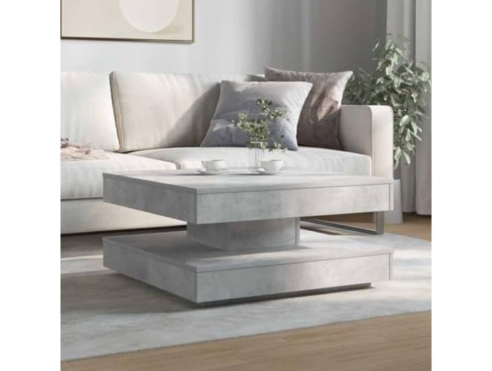 KTHLBRH Couchtisch, drehbar, grau, 70 x 70 x 34,5 cm Stabile Spanplatte, 360 Grad drehbar, Untere Ablage für Zeitschriften, elegantes Design