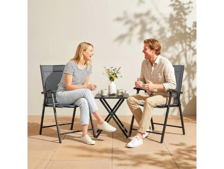 Outsunny Chaises Pliantes x2 Dossier Haut Accoudoirs Gris Clair