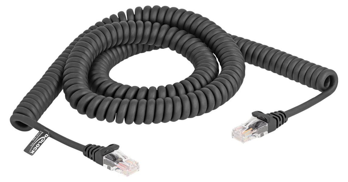 Delock 87994 RJ45 Spiralkabel Cat.5e Stecker naar Stecker, 3m, zwart