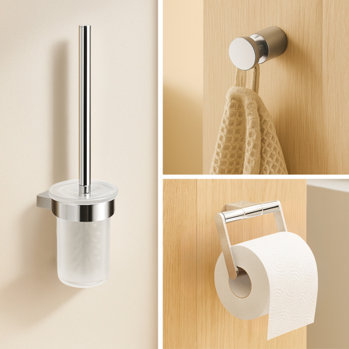 AquaCraft 200 Badaccessoire-Set 3 in 1 Wandmontage, chrom, Bürstengarnitur, Papierrollenhalter, Haken Bürstengarnitur, Papierrollenhalter, Haken