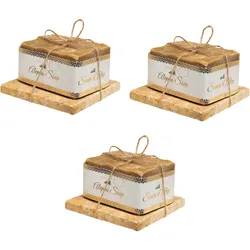 3er-Set Echte Aleppo-Seife - Handgemacht in Syrien, 100% natürlich, Olivenöl & Lorbeeröl - Pflegend & vegan mit Travertin-Seifenablage 10x10cm
