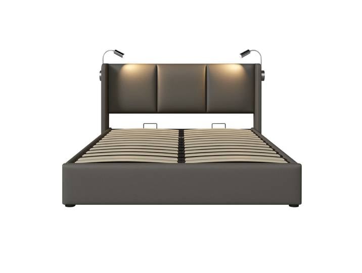 Lit tapissier double en similicuir gris 180x200cm