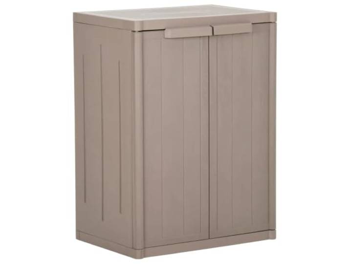 Helloshop26 Aufbewahrungsschrank für den Garten, 65 x 45 x 88 cm, 2 Einlegeböden, moderne Holzoptik, aus Polypropylen, Braun 02_0046123